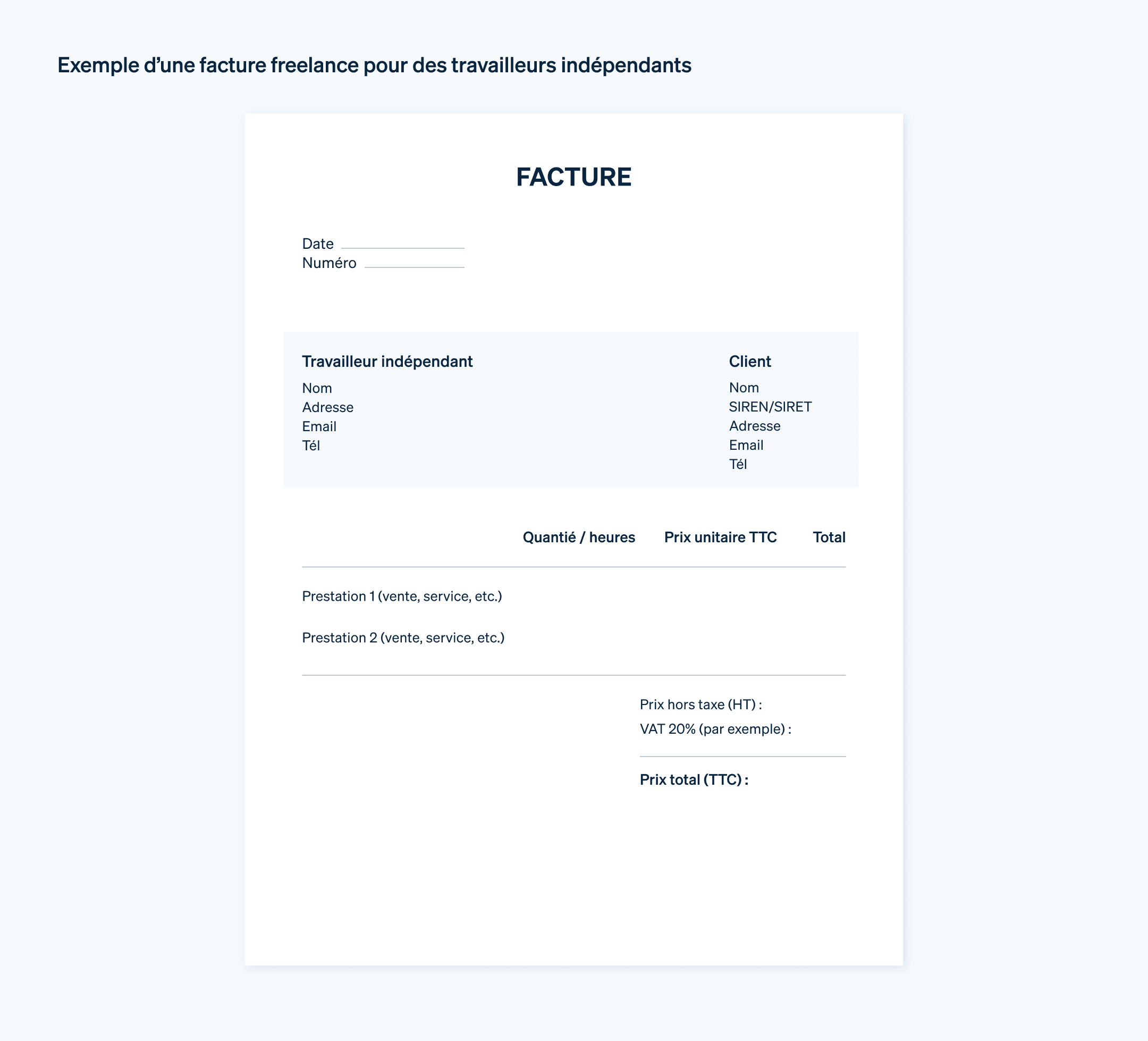 Créer une facture freelance en France | Stripe - La facture freelance est obligatoire pour les travailleurs indépendants en France. Découvrez comment en créer une avec un exemple d’une facture freelance.