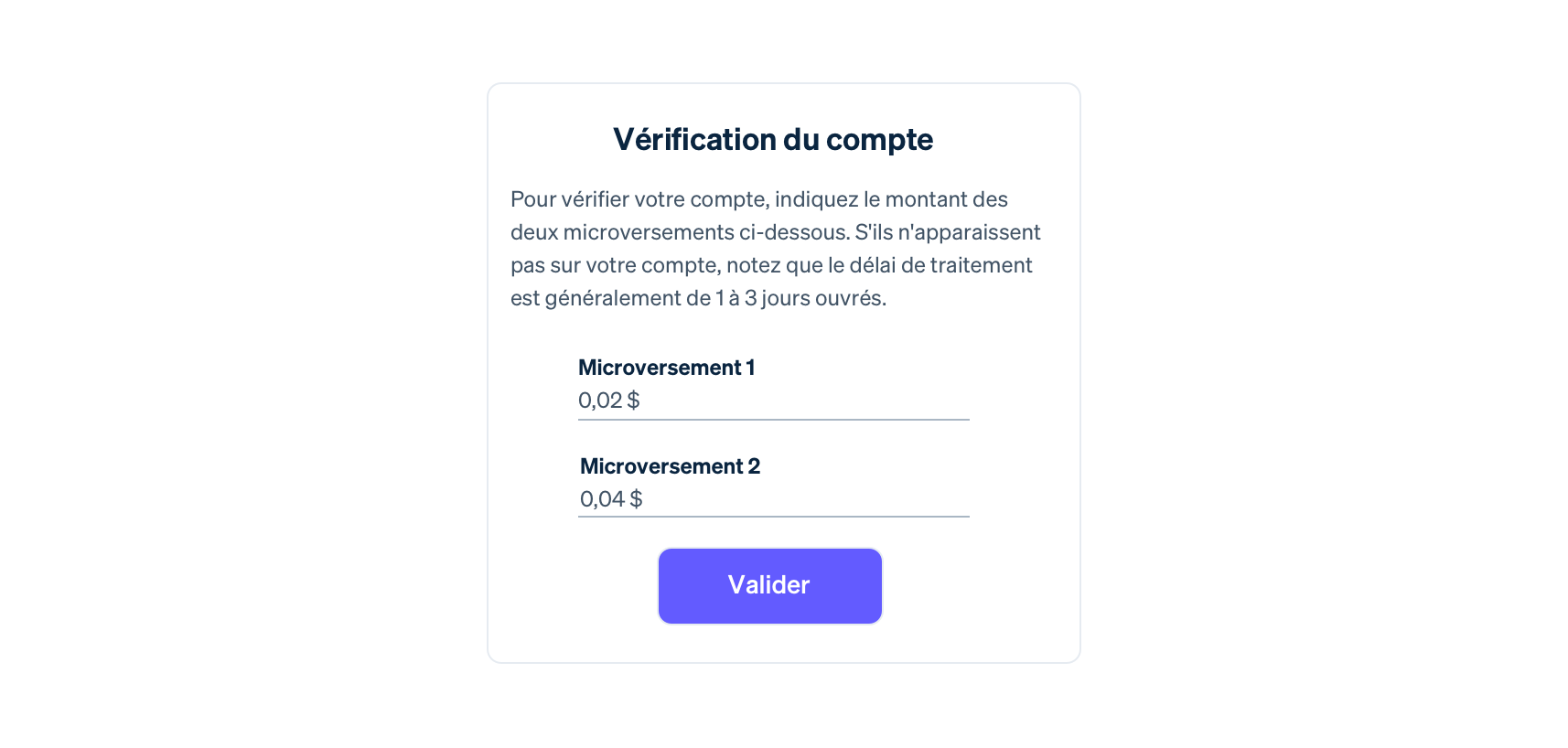 verifying the micro-deposit amounts - FR