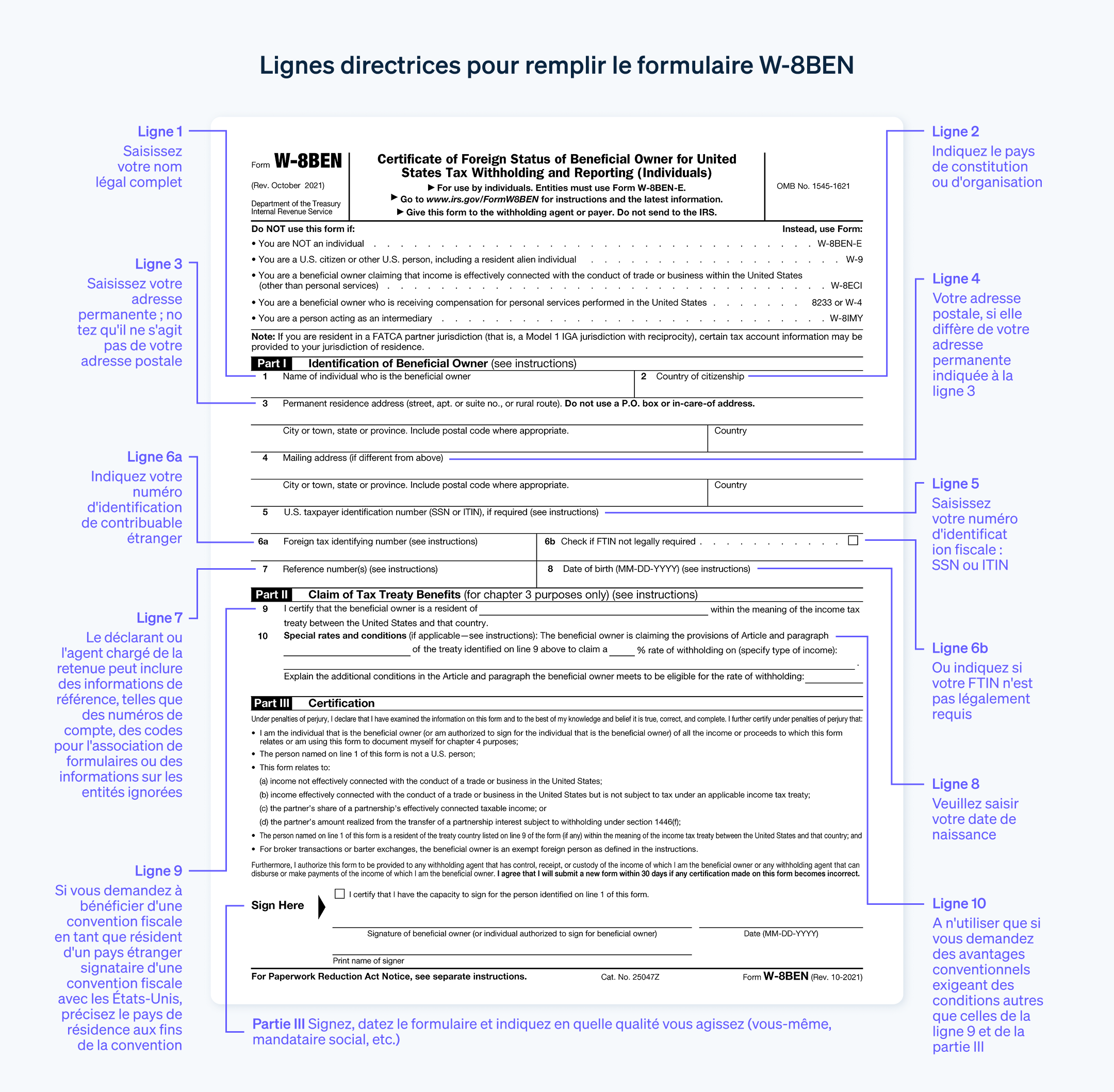 4.9 - Guidelines for filling out form W-8BEN - Example of how to accurately fill out W-8BEN form