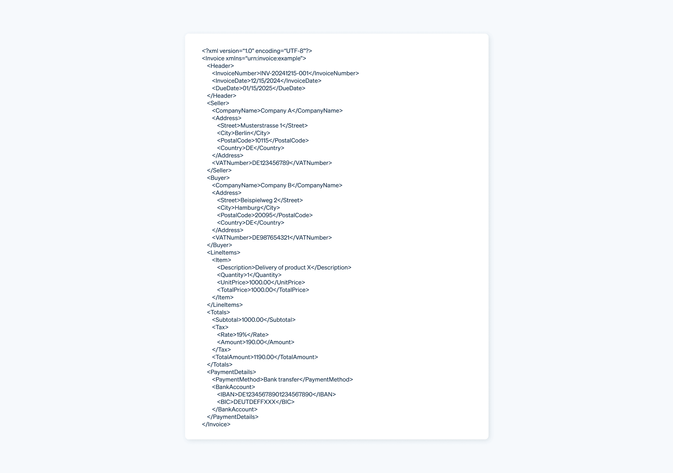 Example of an XML invoice - Visualizing an example of an XML invoice

