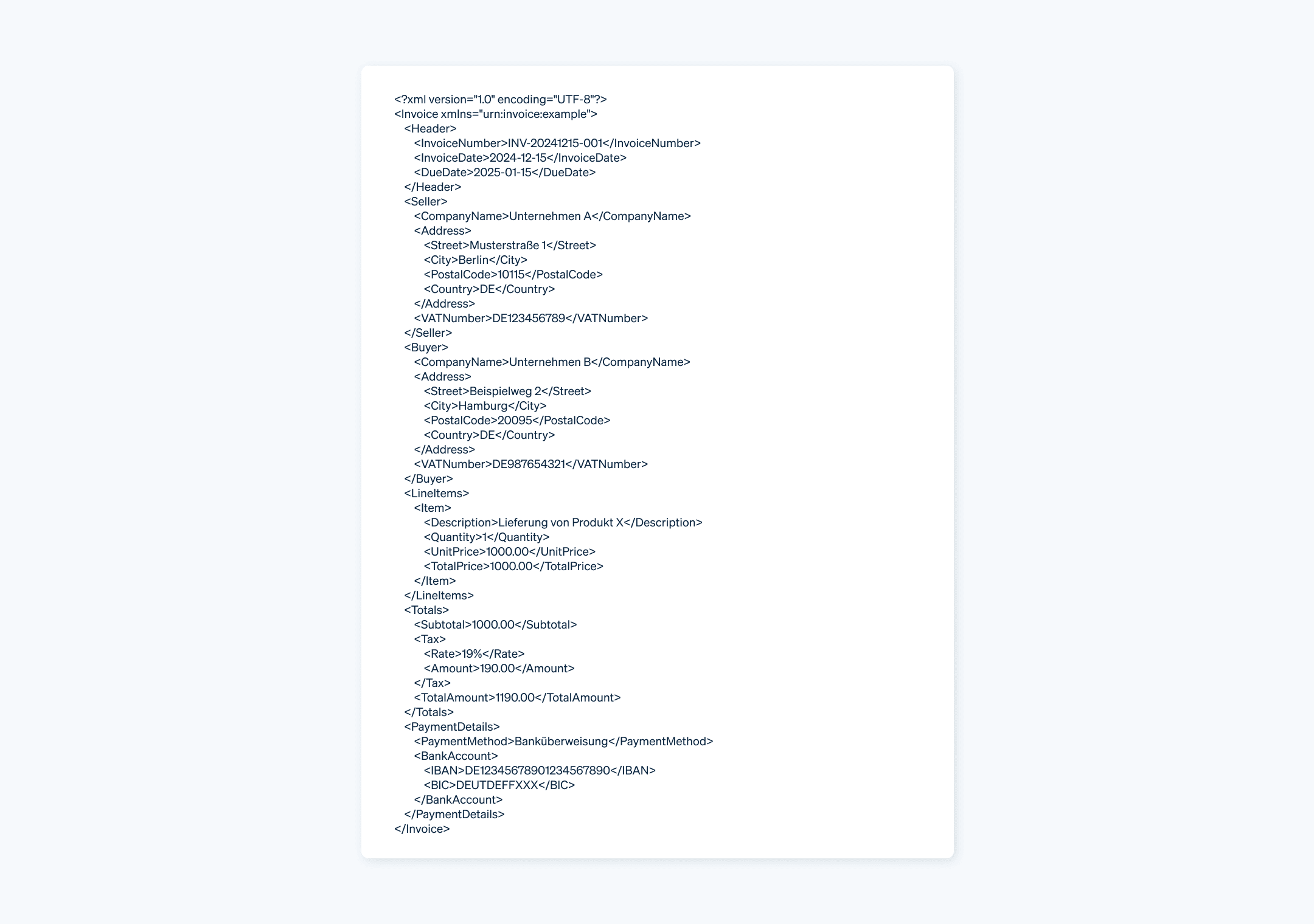 XML-Rechnung: ein Beispiel - Fiktives Beispiel für eine XML-Rechnung