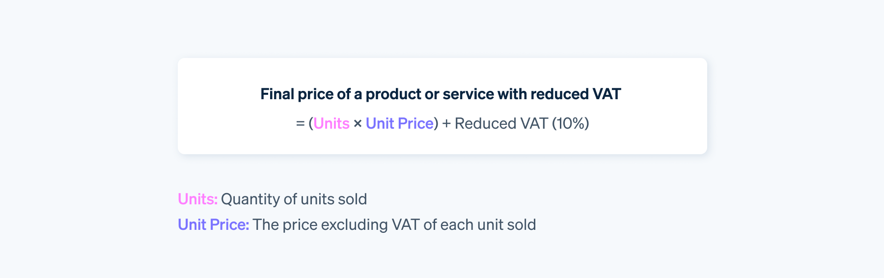 Reduced VAT formula for a product or service - Formula to calculate final price of a product or service with reduced VAT.