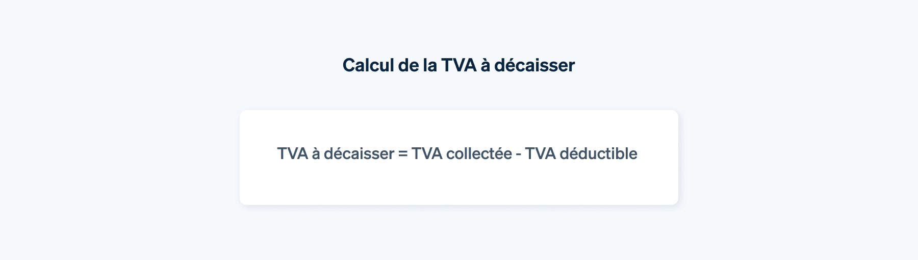 Calcul de la TVA à décaisser - Le calcul de la TVA à décaisser correspond à la différence entre la TVA collectée et la TVA déductible.