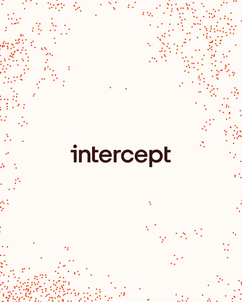 Stripe Intercept logo centered on a light background with scattered red dots clustered around the edges.