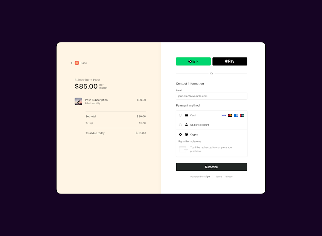 Blog > Introducing stablecoin payments for subscriptions > Hero image