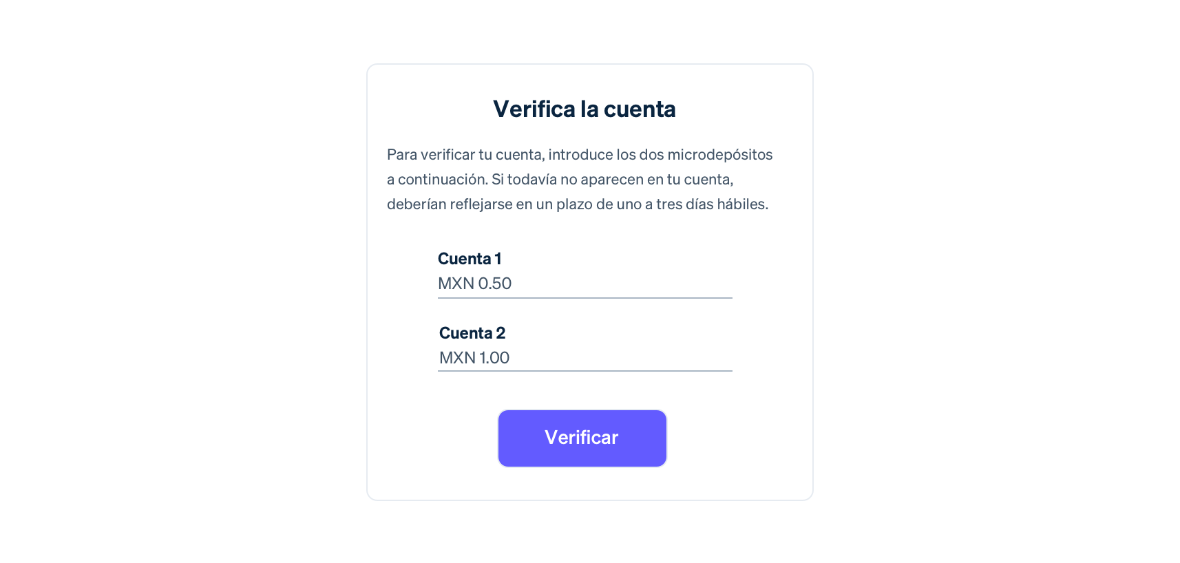 verifying the micro-deposit amounts - MX