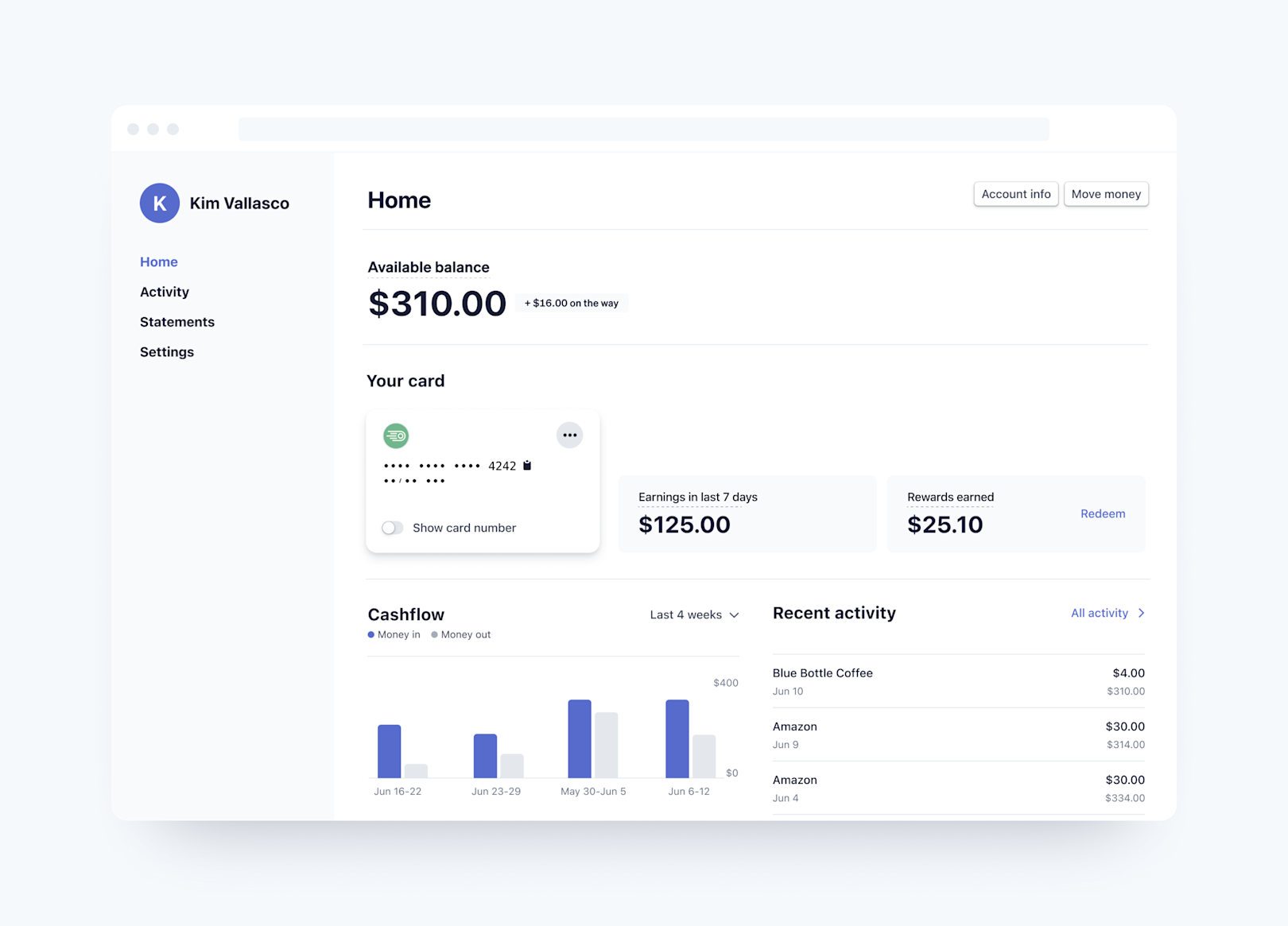 Stripe payout card
