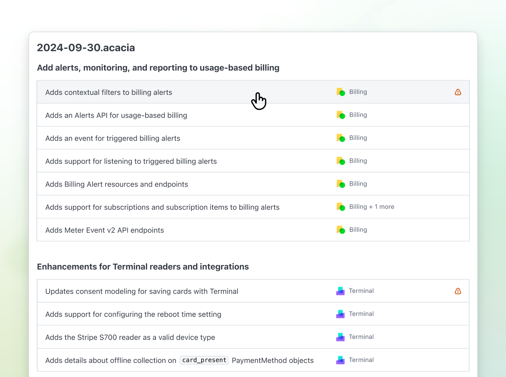 Blog > Stripe's new API release process > Changelog