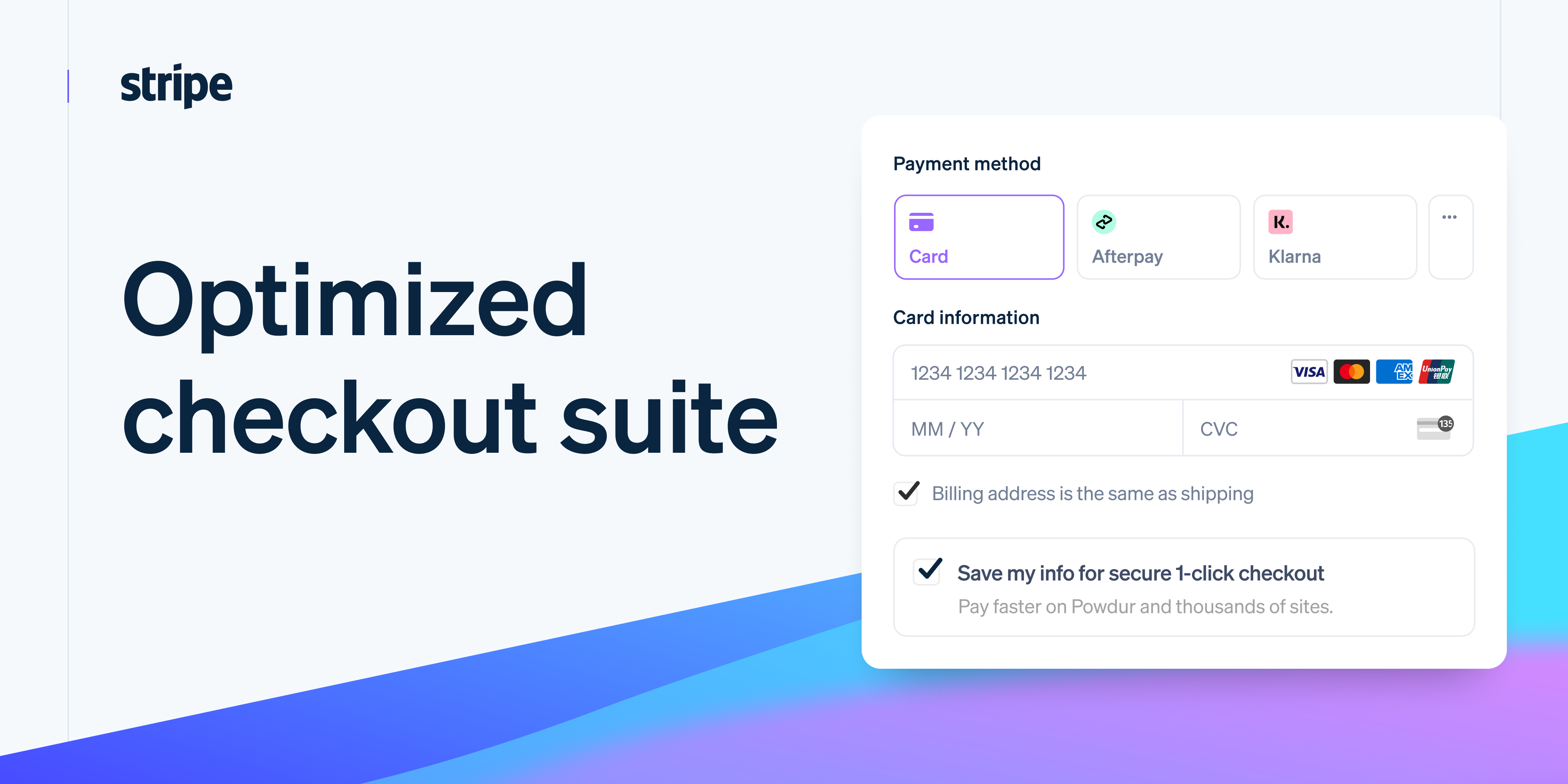 Stripe Optimized Checkout Suite product features