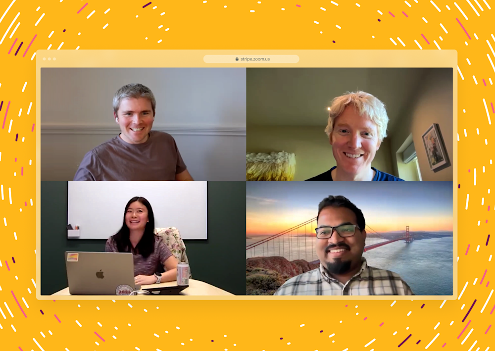 Four speakers on a Stripe video call