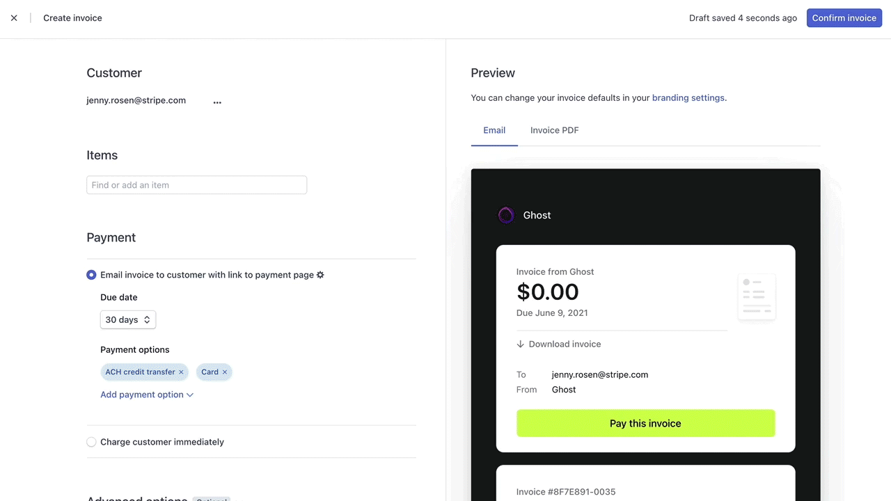 Stripe invoice editor